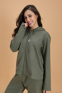 Zivame Knit Cotton Hoodie - Four Leaf Clover — thumbnail 3